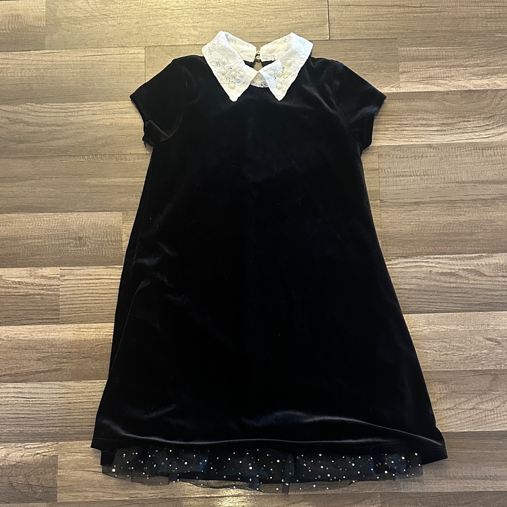 Black Velvet Dress with White Lace Collar